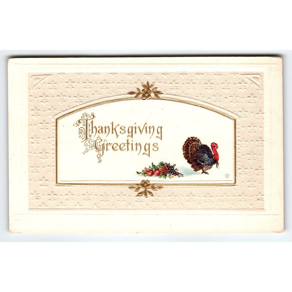 Vintage 1912 Thanksgiving Embossed Lithograph Postcard with Turkey